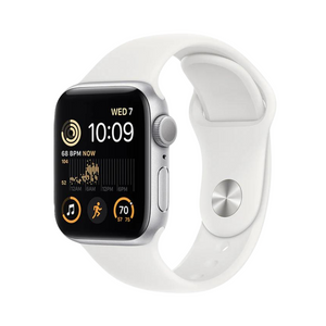 Apple Watch SE 2nd Gen 40mm Silver Case w/ White Sport Band S/M MNT93LL/A