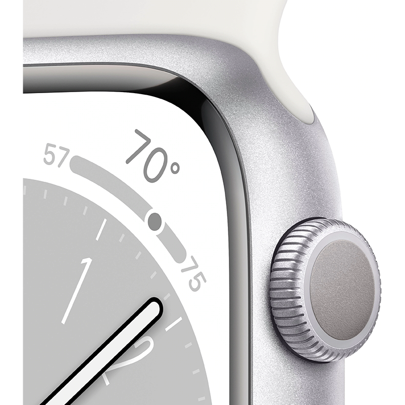 Apple Watch Series 8 45mm GPS Silver Case w/ White Sport Band M/L MP6Q3LL/A - quickshipelectronics