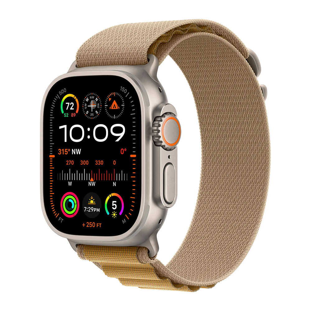 Apple Watch Ultra 2 GPS Cell 49mm Natural Titanium w Tan Alpine Loop L MX4H3LW/A