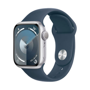 Apple Watch Series 9 GPS 41mm Silver Case w Storm Blue Sport Band M/L MR913LL/A