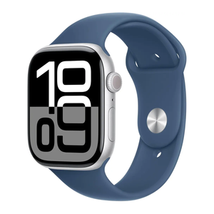Apple Watch Series 10 GPS Cell 46mm Silver Case Denim Sport Band M/L MWY13LW/A