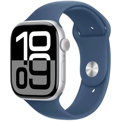 Apple Watch Series 10 GPS Cell 46mm Silver Case Denim Sport Band M/L MWY13LW/A