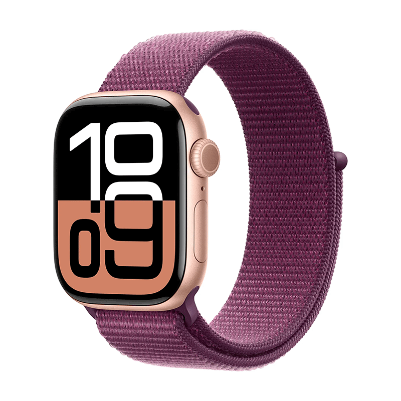 Apple Watch Series 10 42mm GPS Rose Gold Case w Plum Sport Loop MWWK3LW/A 2024