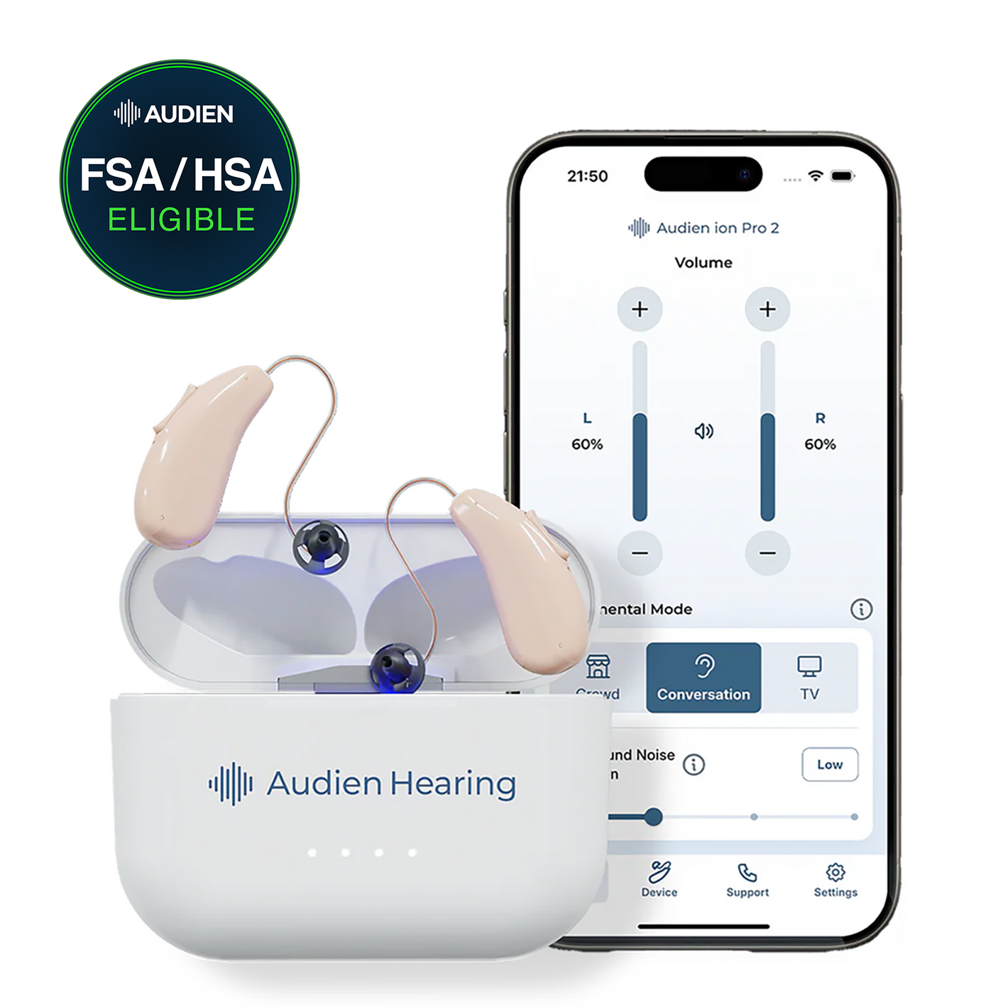 Audien Hearing Ion Pro 2 OTC Hearing Aids A2 Max Chip