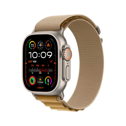 Apple Watch Ultra 2 GPS Cell 49mm Natural Titanium w Tan Alpine Loop L MX4H3LW/A