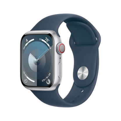 Apple Watch Series 9 GPS + Cell 41mm Silver Case w Storm Blue Band S/M MRHV3LL/A - quickshipelectronics