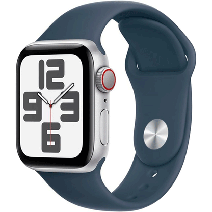 Apple Watch SE 2nd Gen 40mm Cellular Silver Case w Storm Blue Band S/M MRGH3LL/A