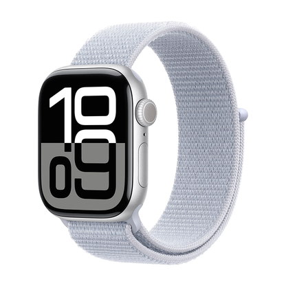 Apple Watch Series 10 42mm GPS Cell Silver w Blue Cloud Sport Loop MWX53LW/A