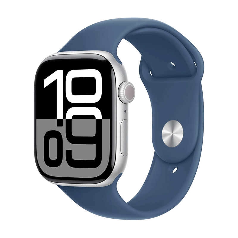 Apple Watch Series 10 46mm GPS+Cell Silver Case w Denim Sport Band S/M MWY03LW/A