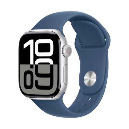 Apple Watch Series 10 GPS+Cell 42mm Silver Case w Denim Sport Band M/L MWX43LW/A