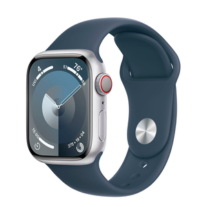 Apple Watch Series 9 41mm Cellular Silver Case W/ Storm Blue Band M/L MRHW3LL/A - quickshipelectronics
